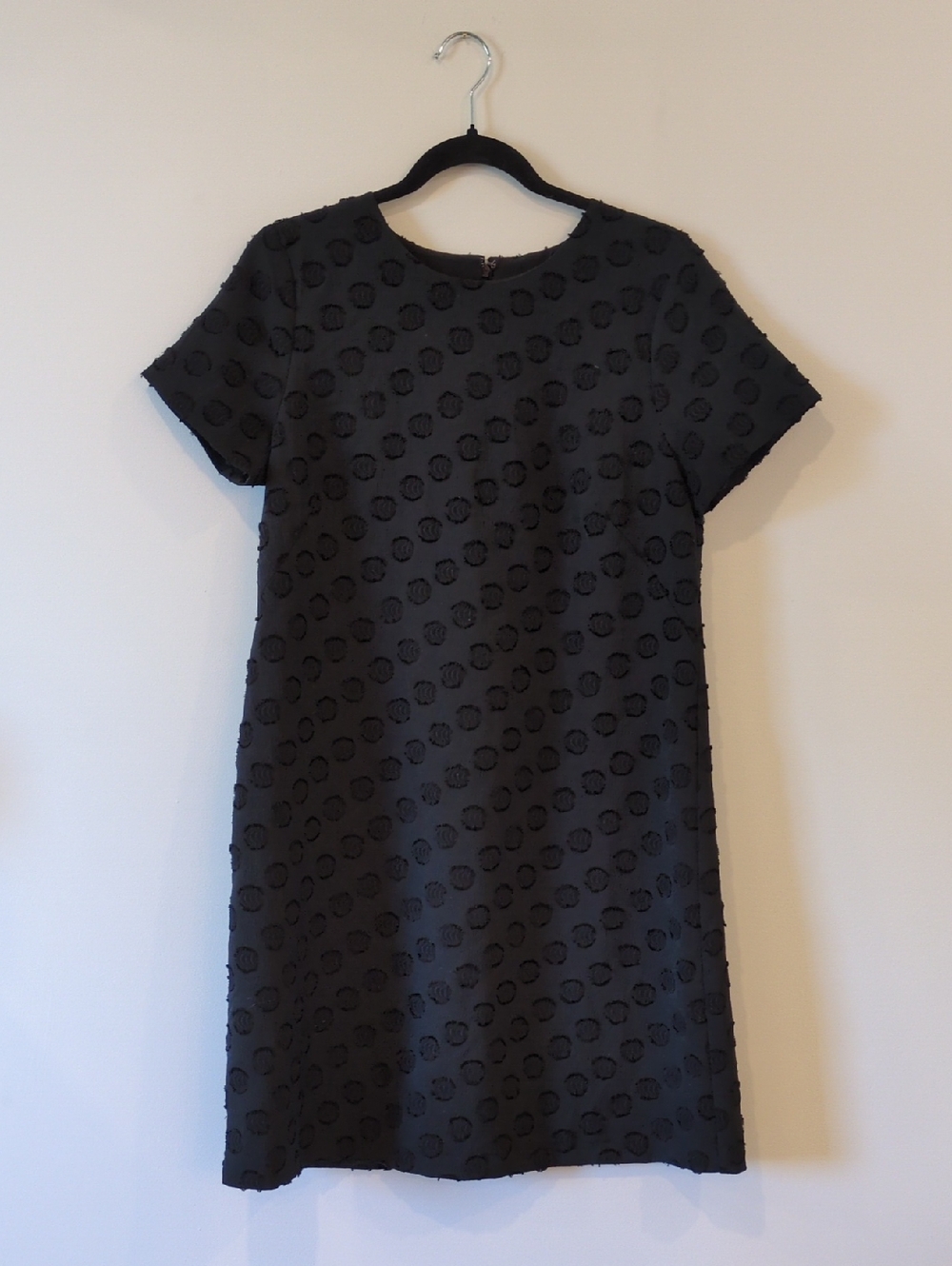Ann Taylor Black Short-Sleeve Dot-Texture Shift Dress